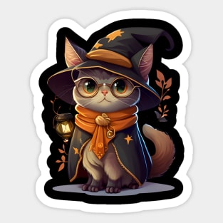 Halloween Kitty Cat with Witch Hat Sticker